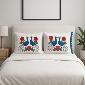 Embroidered Mexican Peacock Pillow Cases Shams Covers Set Colorful Mexico